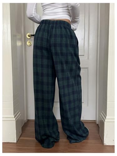 COZYEASE Women's Plaid Wide Leg Pants Drawstring Waist Casual Preppy Trousers Soft Lounge Pant2