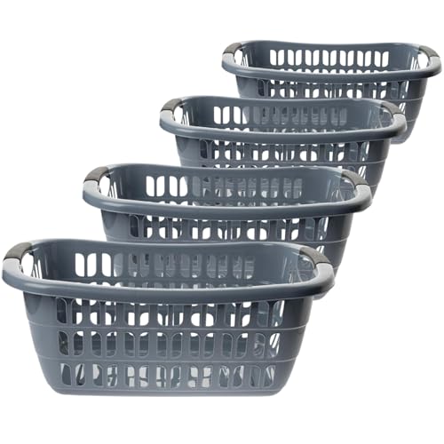 Sustania - Set di 4 vasche per la biancheria, 55 x 37 x 20 cm, 30 l, in plastica, con manici comodi, per la casa e l'organizzazione del bucato, made in EU