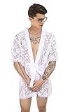 Men's Lace Soft Robe With Thong Gay Top And Bottom Nightgown Half-Sleeve Pajamas for twinks