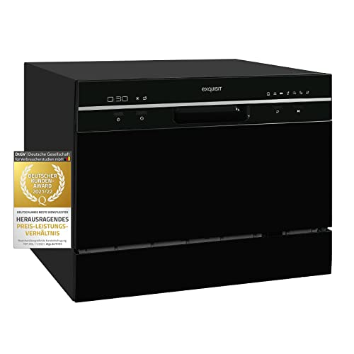 Exquisit Geschirrspüler GSP206-030F schwarz | Spülmaschine 55 cm freistehend | Kleiner Geschirrspüler 6 Maßgedecke | Tischspülmaschine...