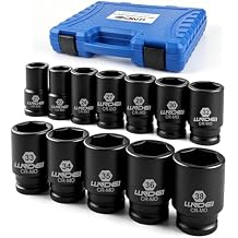 LLNDEI 3/4 inch Drive Impact Socket Set, 12 Piece Heavy Duty CR-MO Deep/Jumbo Sockets 6 Point Design, SAE 3/4" to 1-9/16", for Large Vehicle and Apparatus Maintenance