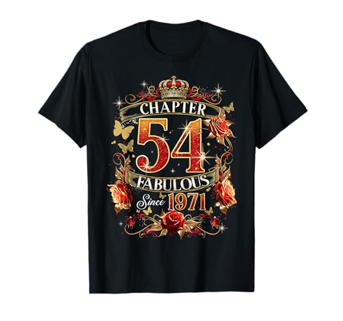 Womens Chapter 54 Fabulous EST 1971 Red Roses 54th Birthday Camiseta