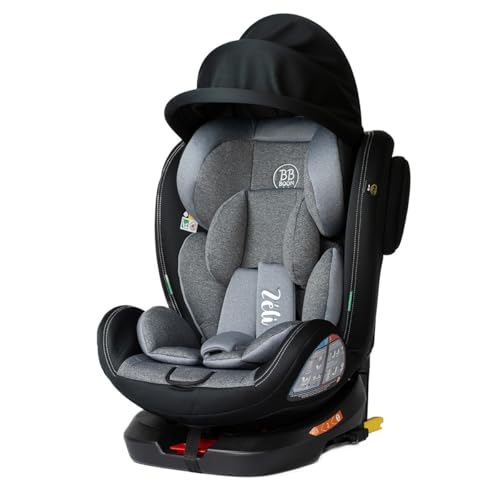 ZELI Siège-auto évolutif i-Size 360° enfants de 40 à 150 cm 0-36 kg Isofix Top Tether Noir avec canopy