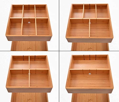 Refine Bamboo Kitchen and Snack Organizer. 360 rotating, 2 tier high capacity wooden storage rack. Great for condiments, seasonings, spices, tea bags, bottles, cans, snacks - Thumbnail 5