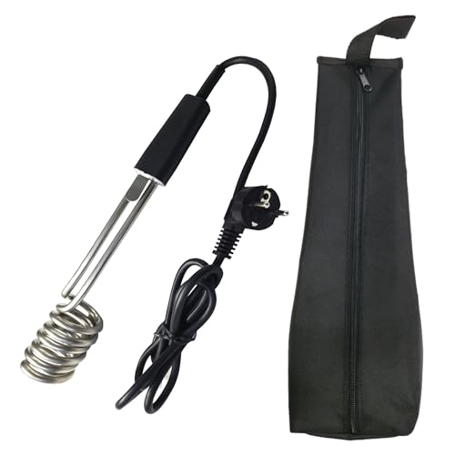 Novanetus Calentador GTN2.0 Calefactor de inmersión 2,0 kW 2000 W 230 V de ACERO INOXIDABLE, Hervidor eléctrico de viaje, color negro (con bolsa)