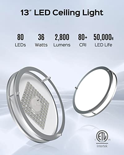 Jackyled 13”Flush Mount Ceiling Light, 36W 2800Lm Brushed Nickel Ceiling Light Fixture, 5 Color Temperature Dimmable Lighting For Kitchen Bathroom Hallway Bedroom, 2 Pack #TOP1