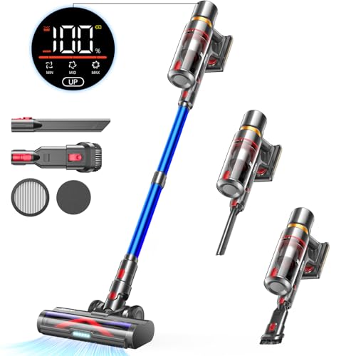 JASTIP Aspirapolvere Senza Fili, 45KPa/550W/60Min Scopa Elettrica Senza Fili, Aspirapolvere Ultra-silenzioso con schermo OLED Intelligente/Spazzola Antigroviglio, Adatto per Capelli/Moquette/Pavimento