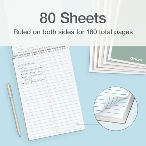 Oxford Steno Spiral Notebooks, Top Bound Steno Pads, 6x9 Inches, Gregg Ruled for Lists, White Paper, Asst. Neutral Covers, 80 Sheets, 6 Pack (1007113) - Thumbnail 4