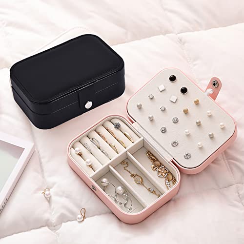 Sycaron Jewelry Box Organizer, Jewelry Organizer Travel Pu Leather Portable Jewelry Storage Box For Women And Girls Jewelry Box Earring Rings Necklace Bracelets Accessories, Double Layer, Black #TOP6