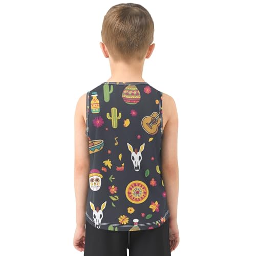Cinco De Mayo Mexico Cartoon Skull Tank Top for Boys Sleeveless Kids Vest Boys Basketball Shirt for Running Golf 3T3