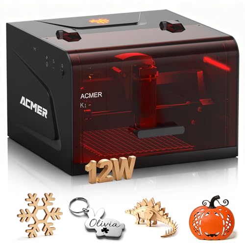 ACMER Laser Engraver Machine, K1 Desktop 12000mW Compact Laser Engraving Machine, 150×150mm Work Area, 0.08mm Fine Engraving Spot, Laser Cutter for Wood, Plywood, Acrylic, DIY Crafts & Small Business