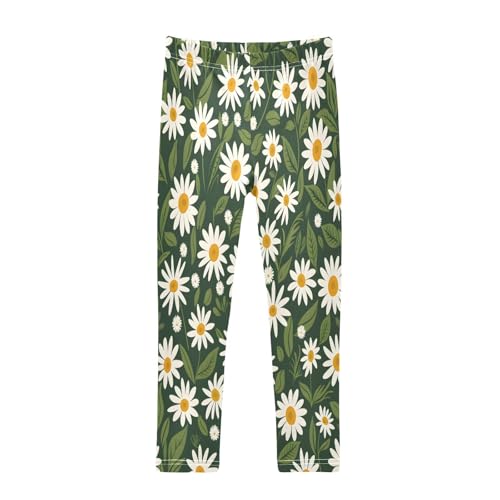 Toddler Girls Leggings Printed Yoga Pants Leggings Daisies on Hand Draws for Kids