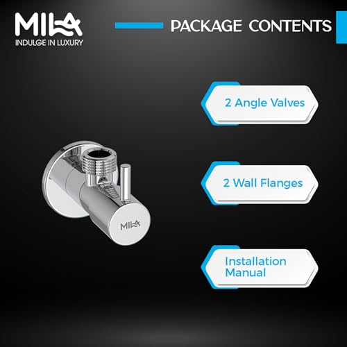 Image of Mila Classique Brass Angle Valve with Wall Flange Pack of 2 | Mirror Chrome Finish | Quarter Turn Cartridge | inch BSP Male Thread Inlet & Outlet | Durable, Leak-Proof, Multi-Purpose | 10-Year Warranty