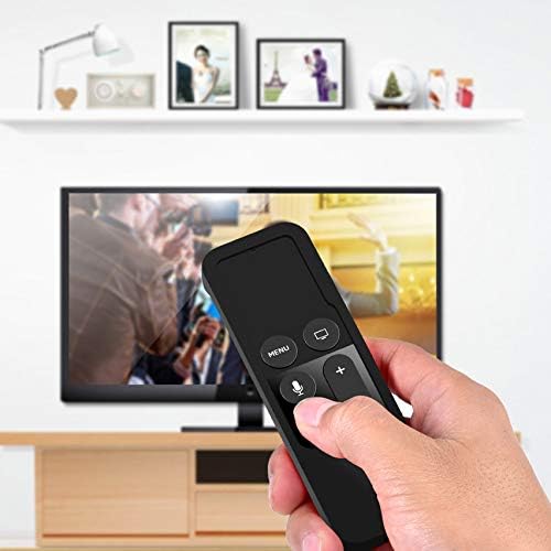 Pinowu Silicone Case for Apple TV 4K/4th Gen Remote, Lightweight Anti-Slip & Secure Protective Cover for Apple TV 4K Siri Remote Controller with Hooks - Black