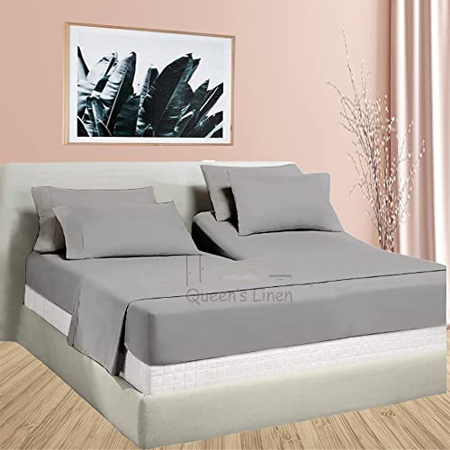 Queen's Linen Flex Top - Sábanas King para cama con número de sueño, sábanas tamaño King divididas, juego de sábanas King divididas (4 piezas) sábanas King de 34 pulgadas (gris ceniza sólido)