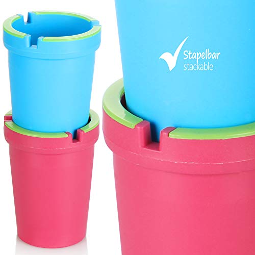 COM-FOUR® 2x Aschenbecher für draußen - Windaschenbecher - Sturmaschenbecher mit leuchtendem Deckel - Autoaschenbecher, Ø 8 cm (2 Stück - rot blau)