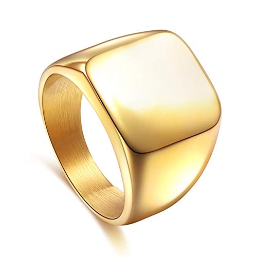 Preisvergleich Produktbild Siegelring aus Edelstahl, hochglanzpoliert, schlicht, quadratisch, Punk-Rock, Individualität, Siegelring für Mann und Frau, Schmuck, Gold, 9