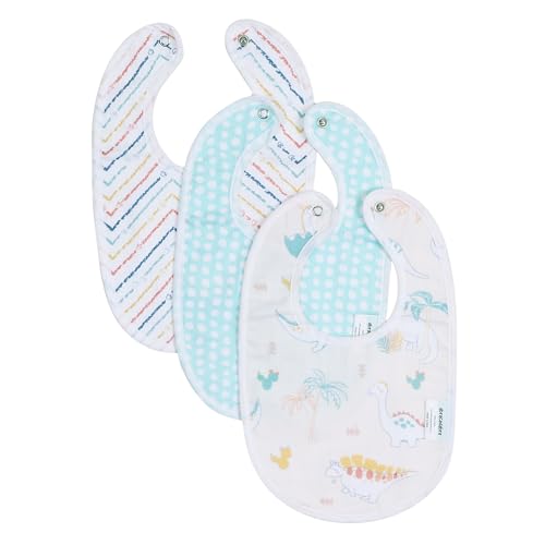 Image of abracadabra Muslin Bibs with Adjustable Snap Button Closure, Super Absorbent, Soft, Comfortable & Lightweight, Set of 3 - Dino