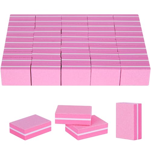 50PCS Mini Nail Buffer Block Nail File 100/180 Grit Double Sided Sponge Files Disposable Professional Manicure Prep Buffers for Acrylic & Natural Nails Travel Size(Pink)