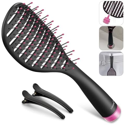 Hair Brush, Curved Vented Hairbrush Faster Blow Drying, Detangler Brush with a Built in Brush Cleaner, Hair Clips and Magnetic Holder, for women Men & Kids, Detangling Brush for All Hairs Cover