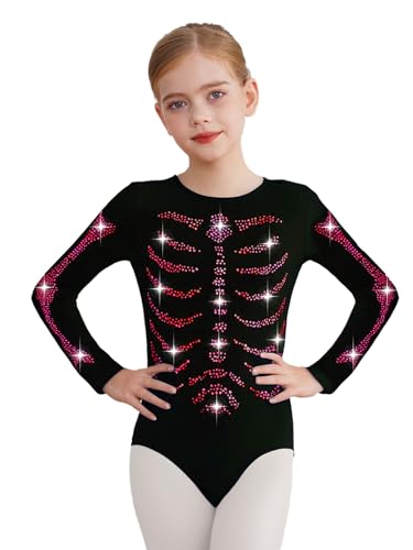 Agoky Mono De Esqueleto Para Niños Y Niñas Leotardos Gimnásticos Traje De Baile Atlético Disfraz De Halloween Esqueleto Huesos Rosa caliente 9-10 años