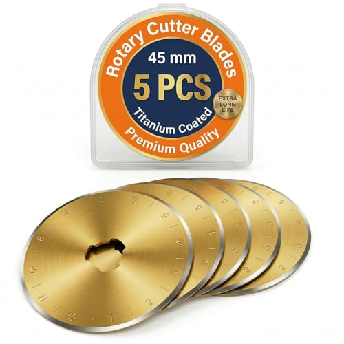 5 Pack 45mm Rotary Cutter Blades Titanium Coated Universal Circular Cutting Replacement for Fabric Sewing Quilting Leather & Paper Compatible with Olfa and Fiskars Sharp and Durable