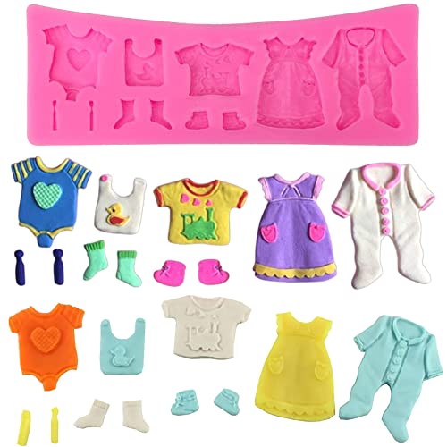 SZQIUNUBI Baby Shower Silicone Mould Set 4 Pieces Baby Baptism Fondant Mould Baby Silicone Cake Mould Set Baby Clothes Molds Gummy Sugar Candy for Baby Shower Baptism Fudge Chocolate Cake, Pink - Image 2