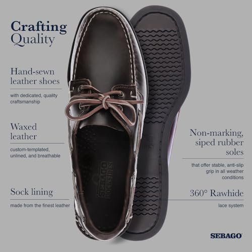 Image of Sebago Portland Waxed Boat Shoes - Handsewn Waxed Leather Moccasins with Leather Sock Lining and Non-Marking, Slip-Resistant Rubber Outsoles