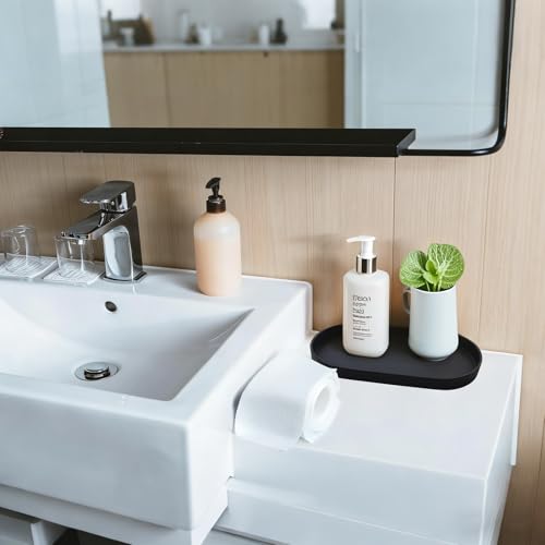 HORREX 2 Stück Badezimmer Tablett, Silikon Ablageschale, Oval Dekotablett, Bathroom Tray, Deko Tablett Schwarz für Waschtisch, Badewanne, Küchenspüle, Kosmetik, Schmuck & Kerzen
