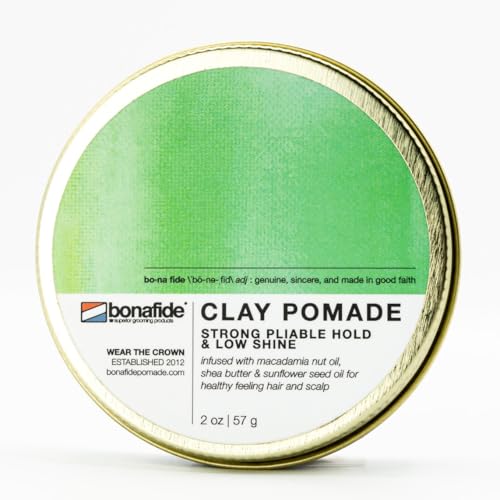 Bona Fide Pomade, Clay Pomade 2 oz. | Strong Pliable Hold & Low Shine, infused with natural ingredients that promote hair and scalp health