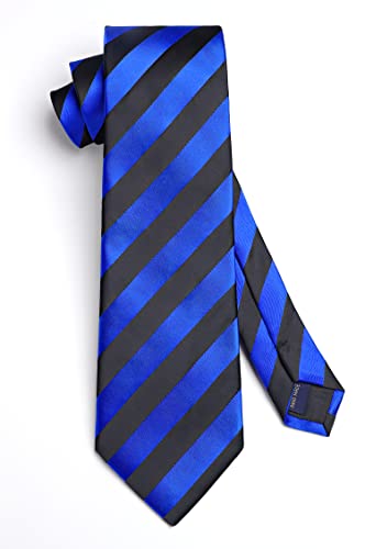 Image of HISDERN Stripe Tie Mens Ties with Pocket Square Set Classic 3.4'' Silk Formal Necktie Handkerchief for Business Wedding