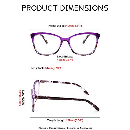 Feisedy Square Progressive Multifocus Blue Light Blocking Anti-Fatigue Reading Glasses B2690 (Purple, 3.0X) #TOP2