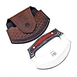Handmade Stainless Steel Ulu Knife Pizza Cutter Rocker Knife Chef Mezzaluna Knive with Leather Sheath, Chopper Knives for Kitchen, Rocker Boning Knive for Slicing, Chopping, Hunting & Camping