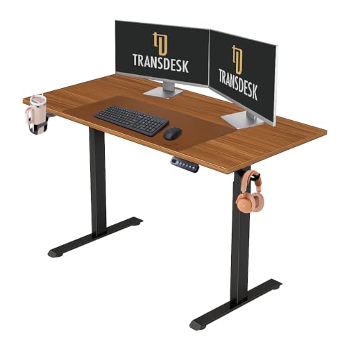 Image of Pulse Electric Height Adjustable Table Standing Desk with 4 Memory Presets| 1200 X 750 CM (25mm Walnut Top & Black Frame)| 80KG Wt Cap| 3 Year Warranty| Adaptor Hanger, Headphone & Cup Holder