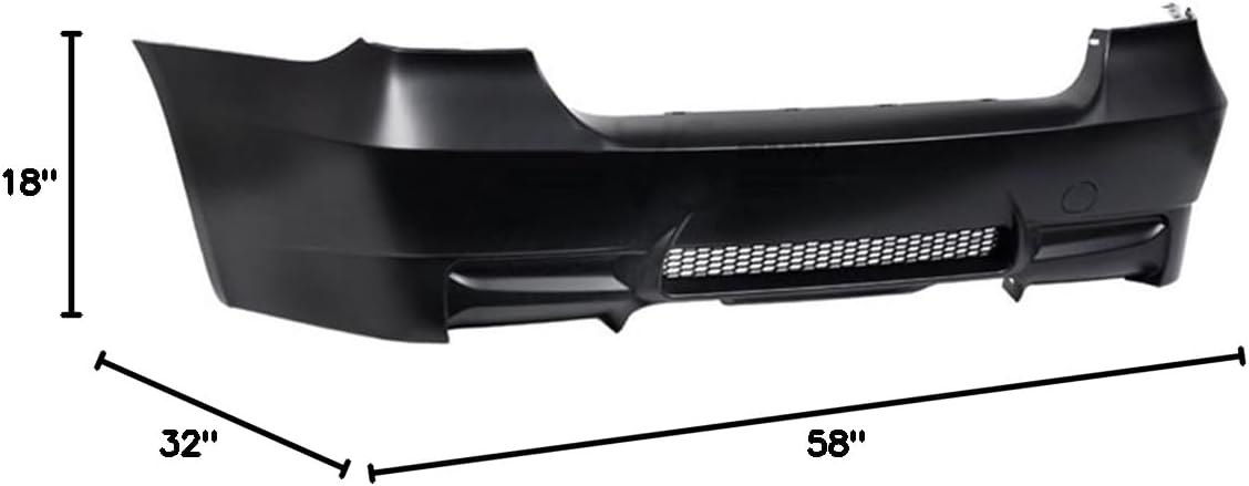 Rear Bumper Cover Compatible With 2006-2011 BMW E90, 3-Series M3 PP Rear Bumper Conversion Diffuser Dual Twin Muffler Outlets by IKON MOTORSPORTS, 2007 2008 2009 2010