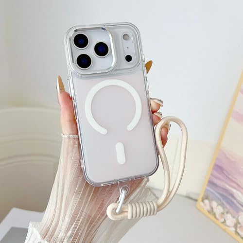 マグネット式ストラップ 滑り止めケース iPhone 17 16 15 14 13 12 Pro Max 17 Air 14 15 16 Plus ワイヤレス充電 耐衝撃カバー ホワイト iPhone 15 Pro Max用