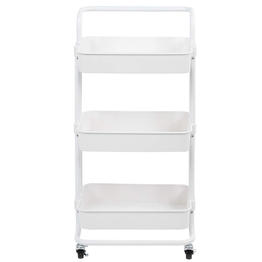 para Carrito de Almacenamiento, Carrito utilitario con Ruedas Delgado de 3 Niveles con estantes Huecos, para Cocina, despensa, baño, con Ruedas y asa para un fácil (Blanca)