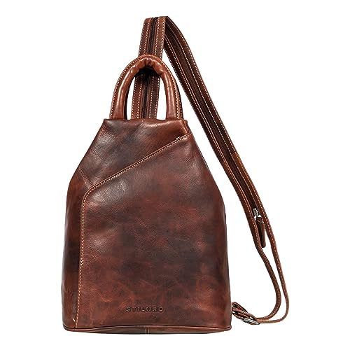 Sac à dos 2-en-1 en cuir véritable au fini marron Salerno patiné