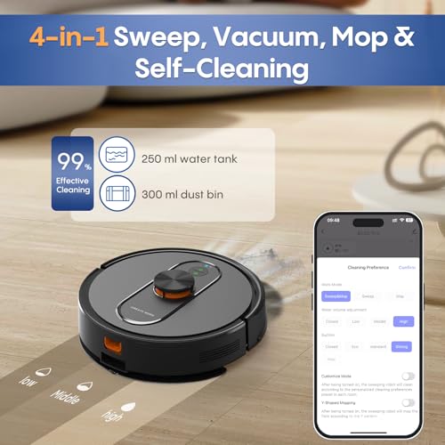 Image of Robot Vacuum and Mop Combo, 6000Pa Strong Suction, LiDAR Navigation, Self-Emptying Dock,90-Day Hands-Free,Smart Mapping,WiFi /App /Alexa,Robotic Vacuum for Pet Hair, Dust, Hard Floors and Carpets