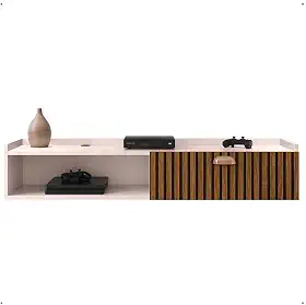 Rack Suspenso Home Classic Decoração Casa Apartamento Pequeno Sala Estar Quarto Tv 32 42 50 Polegadas 1 Porta Puxador Concha - Lojas RPM (Off White/Ripado)