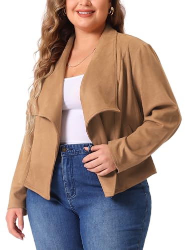 Agnes Orinda Plus Size Faux Suede Jacket for Women Lapel Long Sleeve Open Front Cardigans Outerwear Jackets2