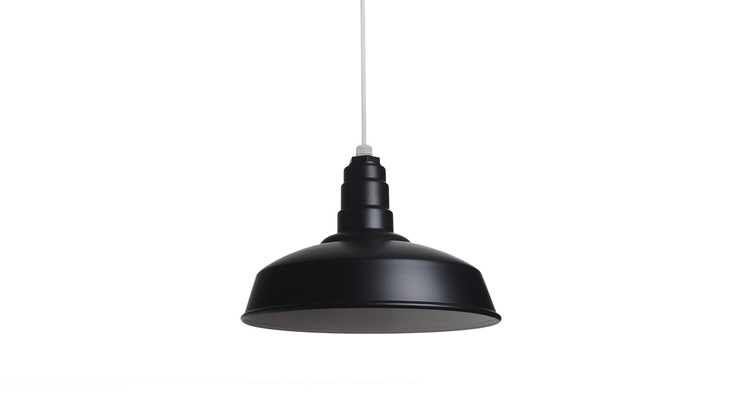 4ft White Cord Barn Light Pendant 16" Dome | Garage Workshop | Matte Black