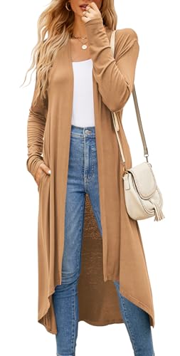 Image of Newchoice Womens Long Cardigan Summer Casual Draped Open Front Lightweight Long Sleeve Cardigan Duster with Pockets