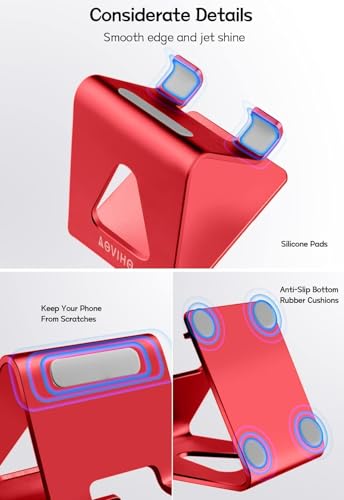 Image of Aoviho Desk Cell Phone Stand, Phone Holder, Aluminum Mobile Phone Cradle Dock for iPhone 14 13 12 pro 11 X Xs max 8 7 6 6s Plus SE 5 5s SE Samsung, All Smart Phones, Red