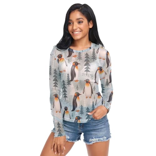 Winter Penguin Tree See Through Tops for Women Mesh Sheer Tops Long Sleeve Women Blouse Handle Zipper Swimming Pool Camping Beach Size M