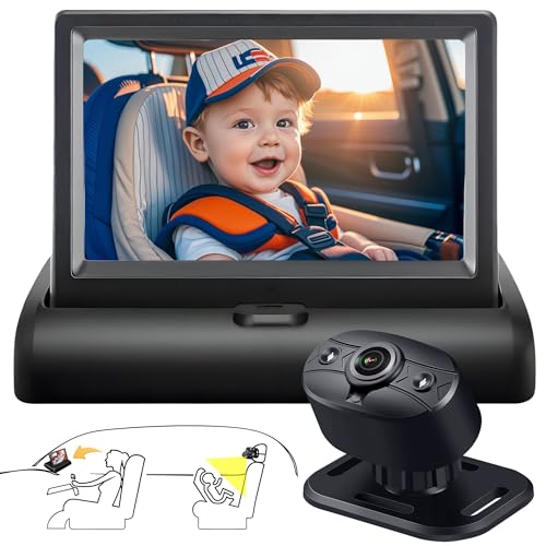YIMU Baby Car Camera for Backseat: Rear-Facing Infant Back seat Camera Baby with HD 720P, Easy Setup, Crystal-Clear Night Vision, and 360° Rotation KB (KB40 4.3 inch)