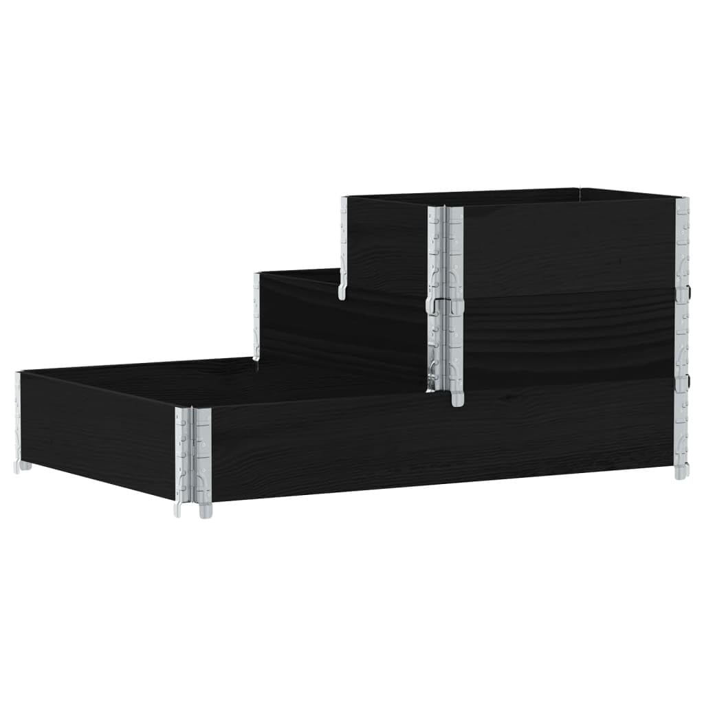 Marco de 3 compartimentos para palé, color negro, de madera de pino maciza, 120 x 80 x 60,5 cm, plegable con bisagras galvanizadas para almacenamiento, transporte, jardinera
