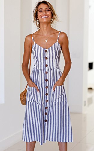 Angashion Women's Dresses-Summer Floral Bohemian Spaghetti Strap Button Down Swing Midi Dress - Image 4