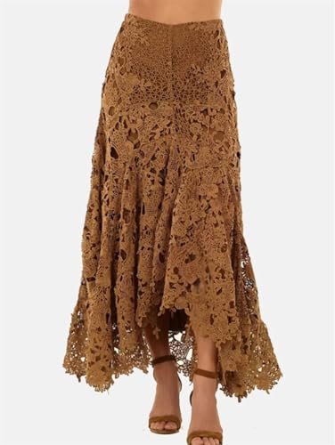 Women's Boho Lace Maxi Skirt, Asymmetric Hem Hollow Out Beach Resort Skirt2