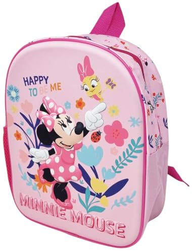 Disney Mochila escolar Minnie Mouse Mickey Happy to Be Me para guardería Color Rosa con bolsillo lateral